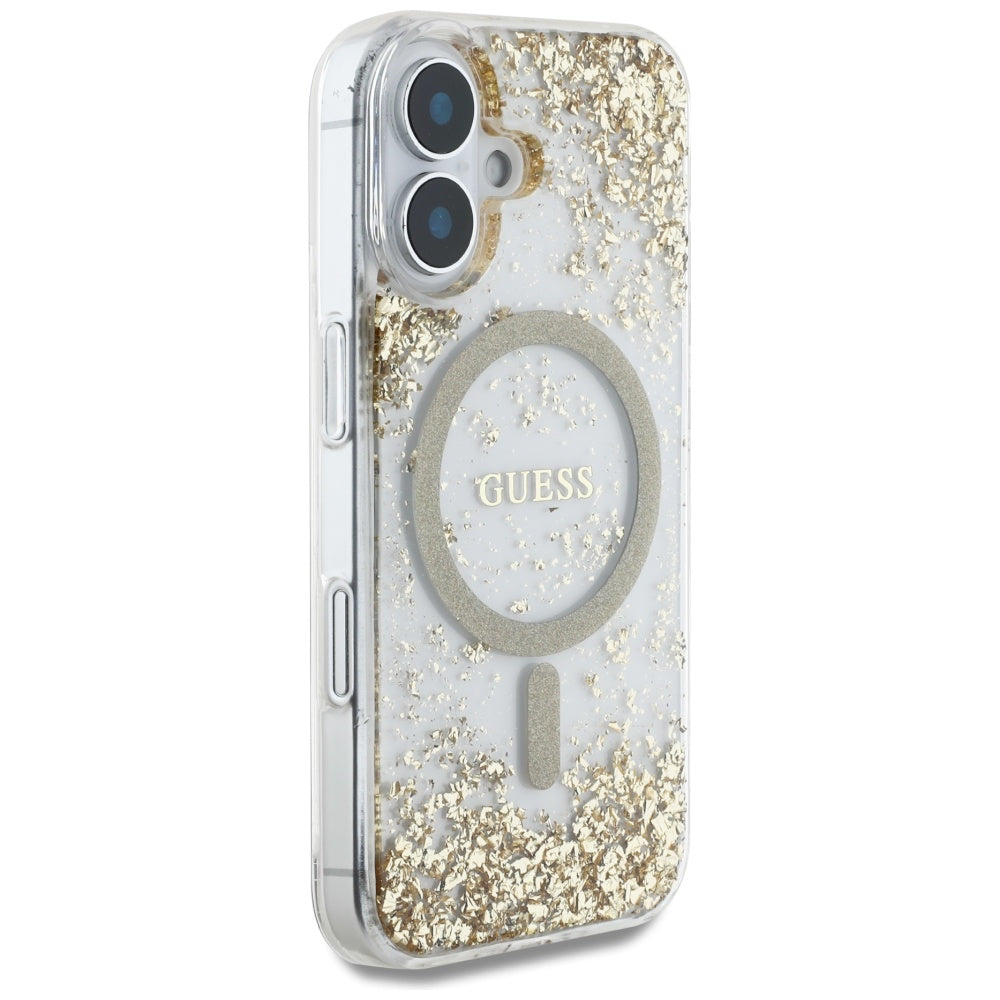 GUESS GUHMP16SRGRGED HardCase MagSafe Resin Bottom Glitter Gold iPhone 16