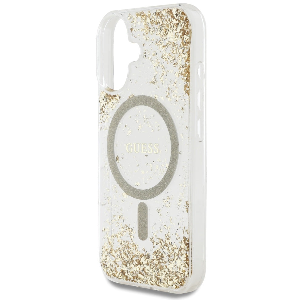 GUESS GUHMP16SRGRGED HardCase MagSafe Resin Bottom Glitter Gold iPhone 16