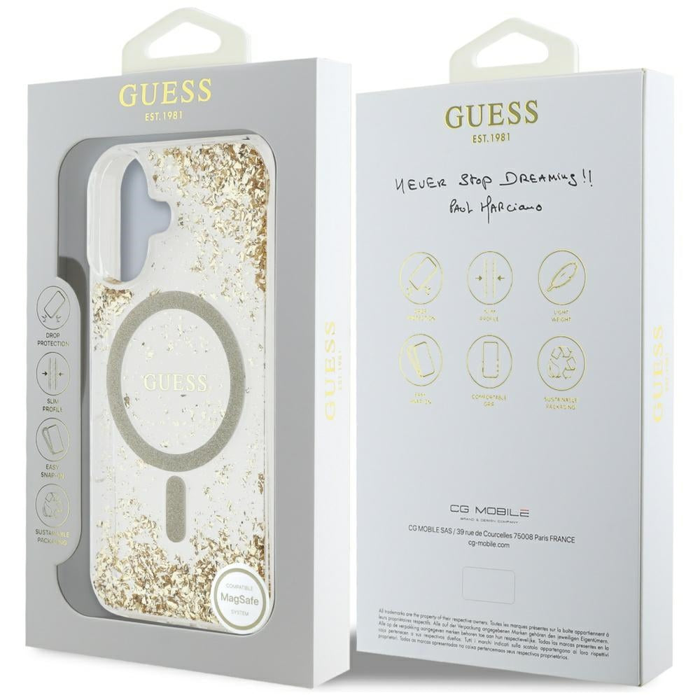 GUESS GUHMP16SRGRGED HardCase MagSafe Resin Bottom Glitter Gold iPhone 16