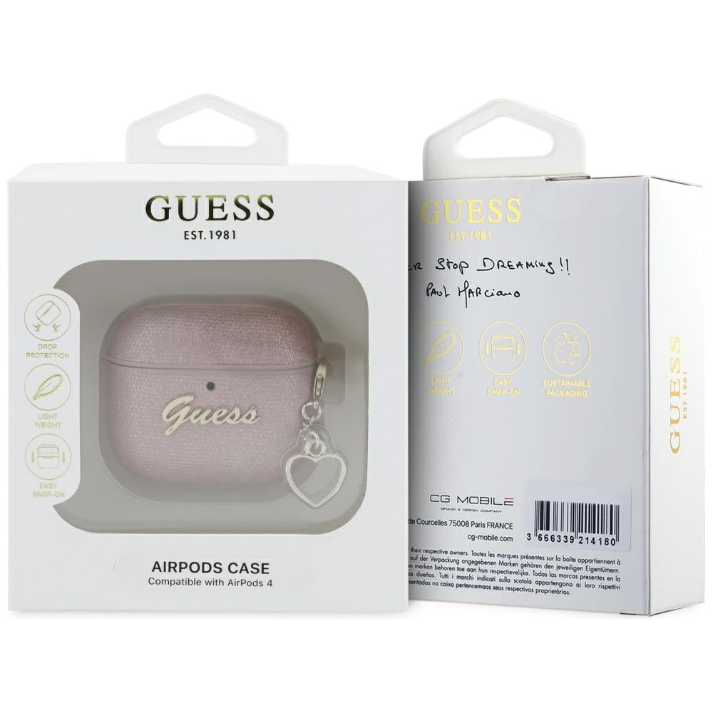 Guess Metallic Script Charm Case for AirPods 4 Pink