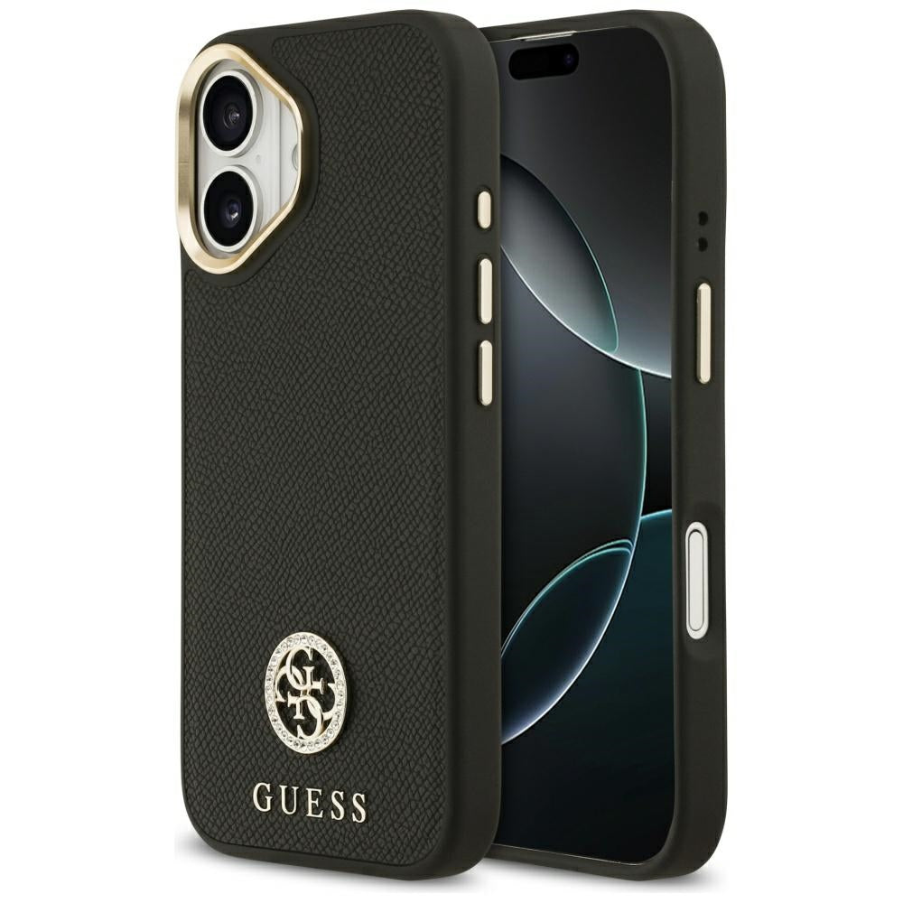 Guess GUHMP17SPGCRMDEP Hardcase for iPhone 17 Black Grained Strass Logo MagSafe