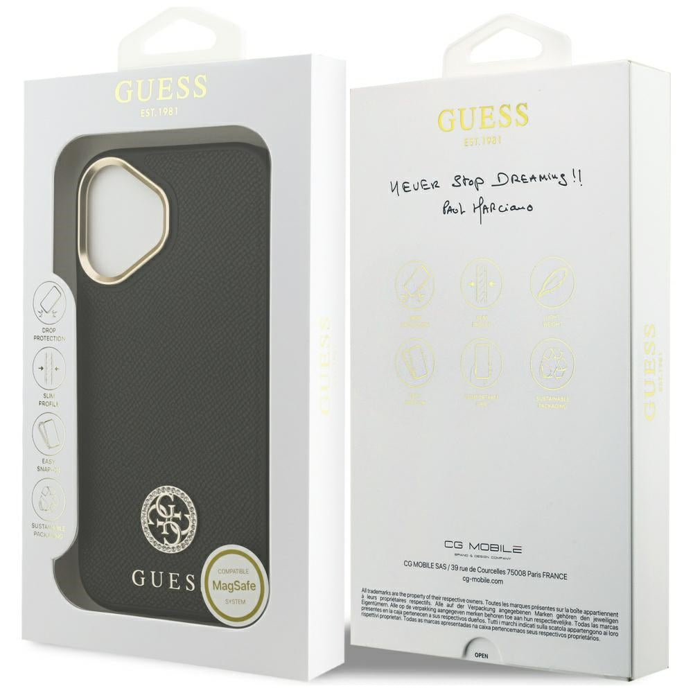 Guess GUHMP17SPGCRMDEP Hardcase for iPhone 17 Black Grained Strass Logo MagSafe