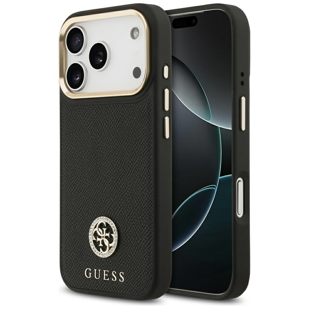 Guess GUHMP17XPGCRMDEK Hardcase for iPhone 17 Pro Max Black Grained Strass Logo MagSafe