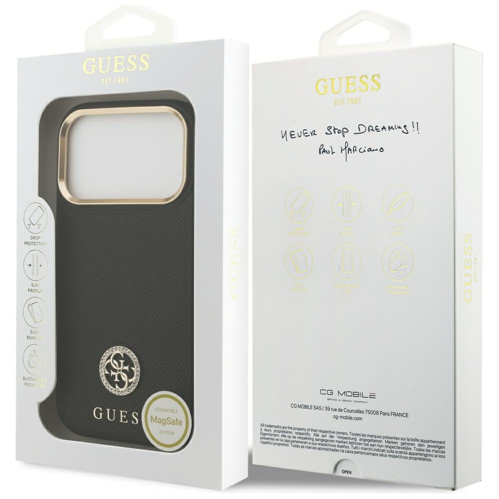Guess GUHMP17XPGCRMDEK Hardcase for iPhone 17 Pro Max Black Grained Strass Logo MagSafe