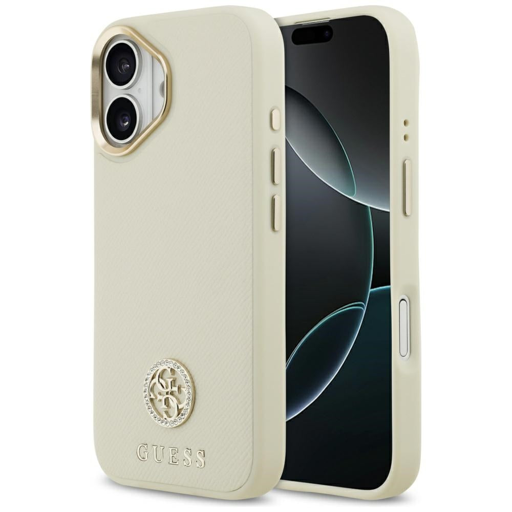 Guess GUHMP17SPGCRMDEE Hardcase for iPhone 17 Beige Grained Strass Logo MagSafe
