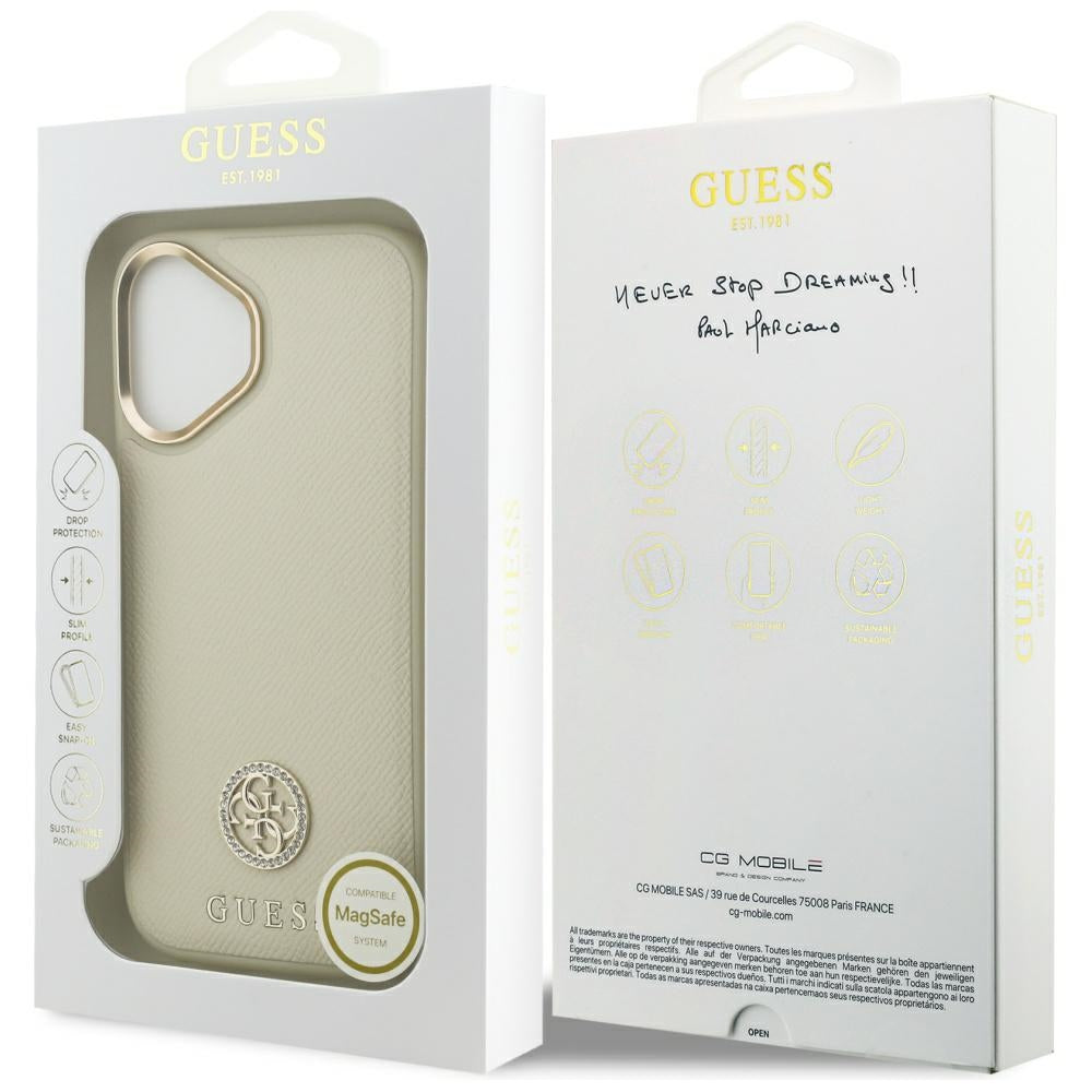Guess GUHMP17SPGCRMDEE Hardcase for iPhone 17 Beige Grained Strass Logo MagSafe