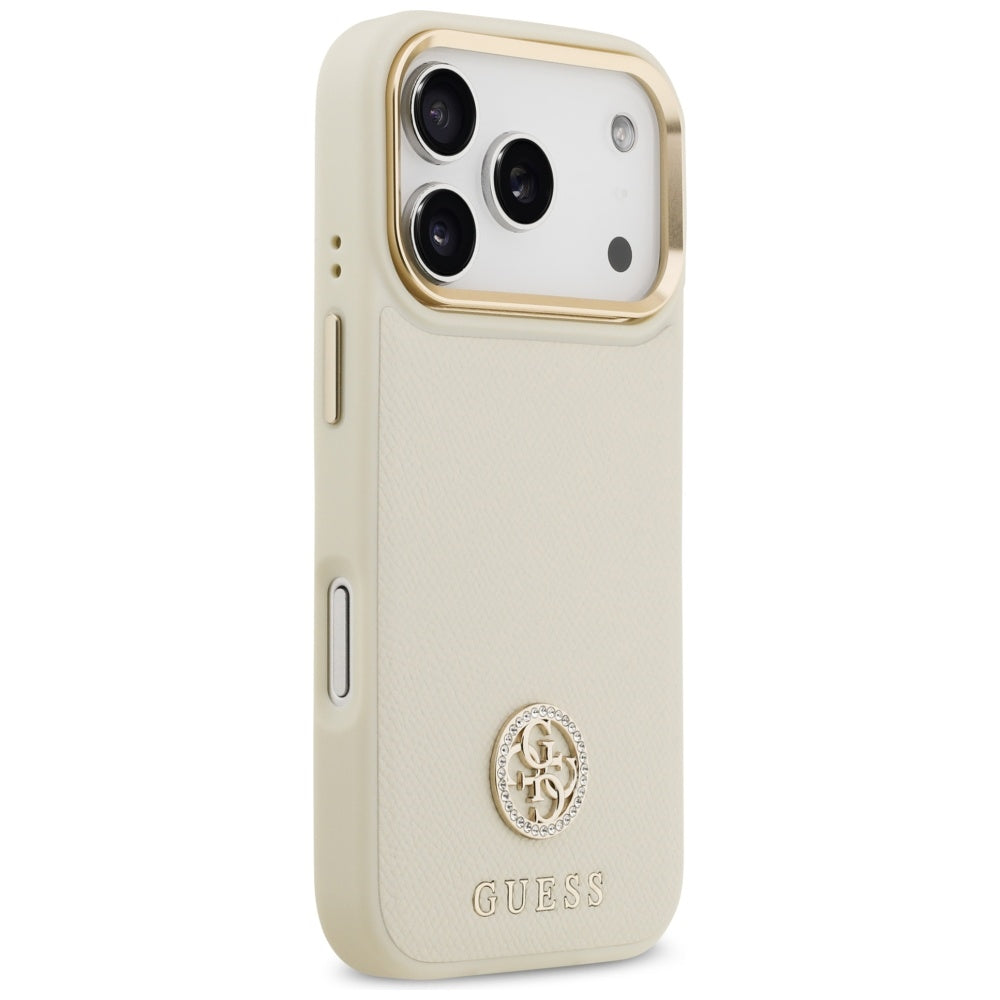 Guess GUHMP17LPGCRMDEE iPhone 17 Pro Grained Strass Logo MagSafe for iPhone 17 Pro beige