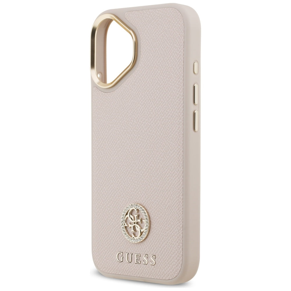 Guess GUHMP17SPGCRMDEP Hardcase for iPhone 17 Pink Grained Strass Logo MagSafe