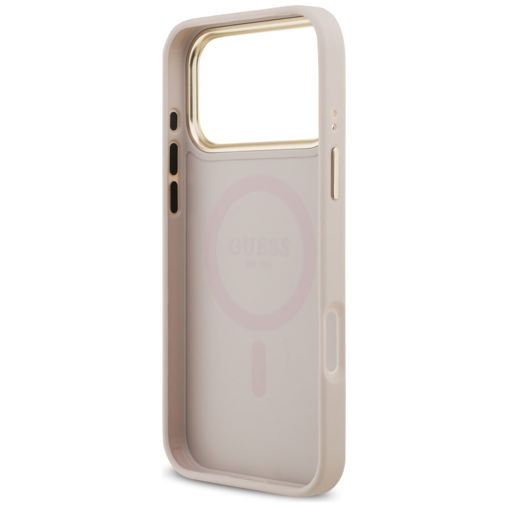 Guess GUHMP17XPGCRMDEP Hardcase for iPhone 17 Pro Max Pink Grained Strass Logo MagSafe