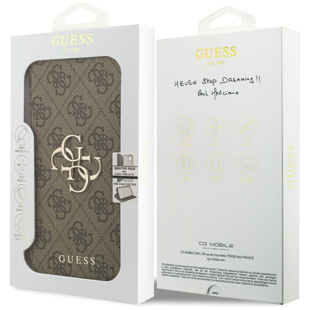 Guess GUBKP17X4GMGBR Bookcase 4G Metal Logo for iPhone 17 Pro Max Brown