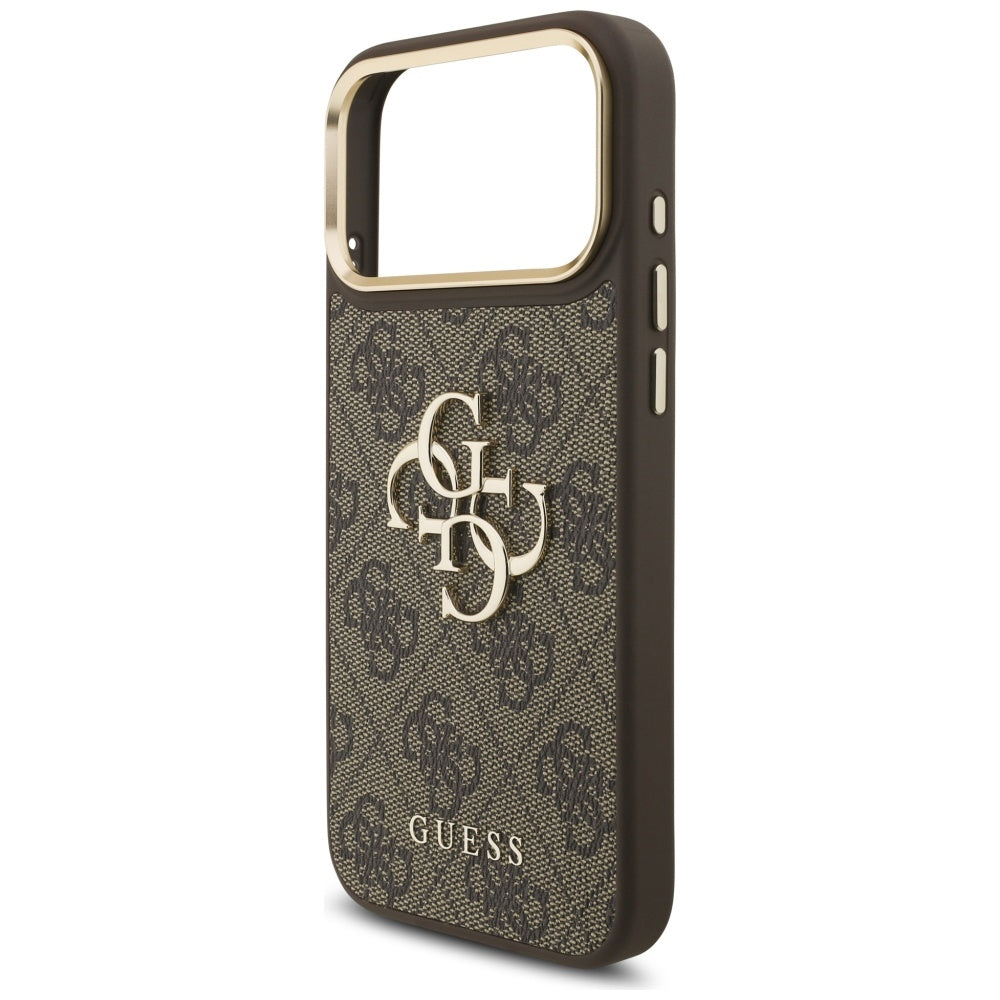 GUESS 4G Big 4G Classic Logo Big Strap Metal Buttons Case for iPhone 17 Pro Max Brown
