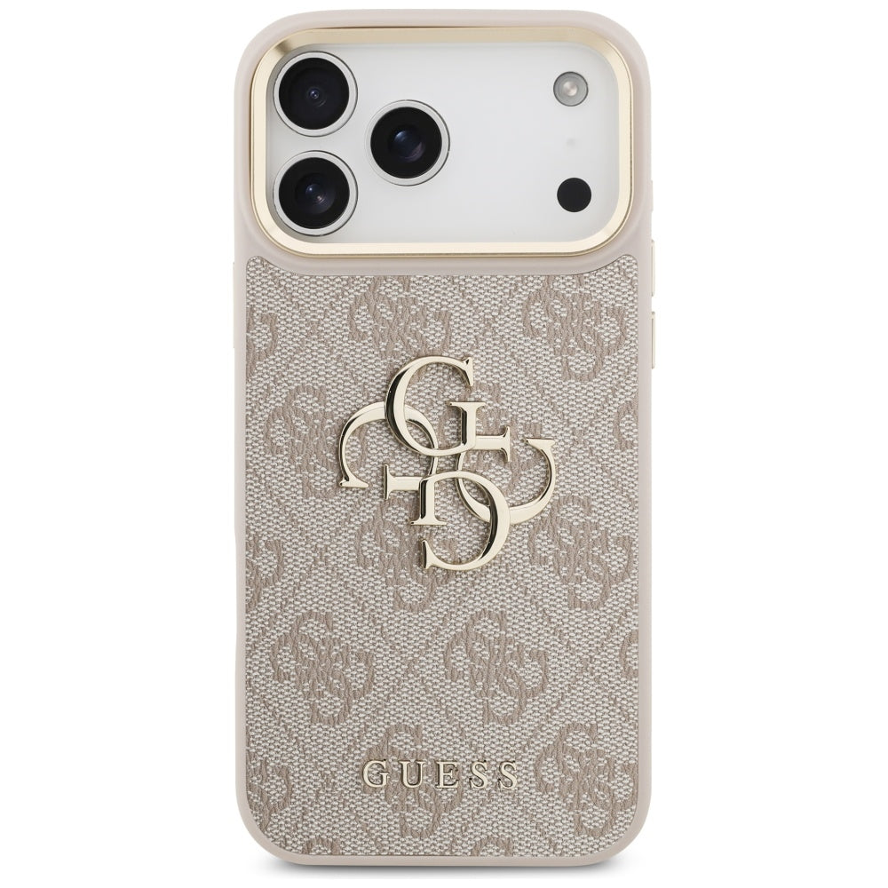 GUESS 4G Big 4G Classic Logo Big Strap Metal Buttons Case for iPhone 17 Pro Max Brown