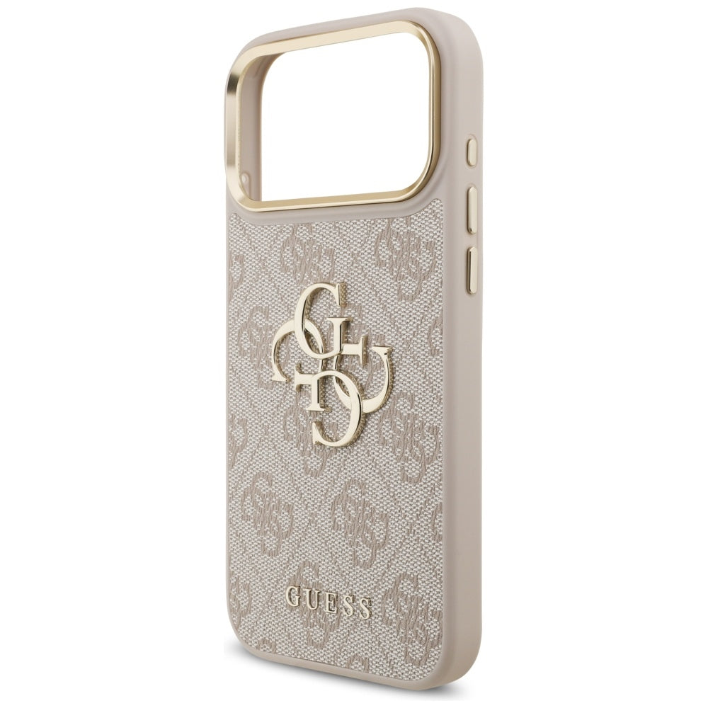 GUESS 4G Big 4G Classic Logo Big Strap Metal Buttons Case for iPhone 17 Pro Max Brown