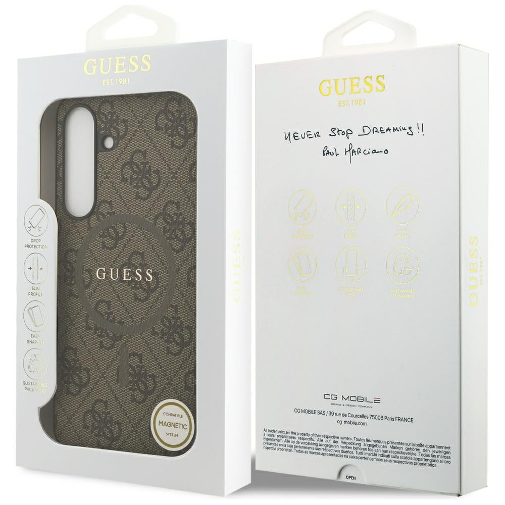 Guess GUHMS25FEG4GFRW S25 FE Brown hardcase 4G Ring Classic Logo MagSafe