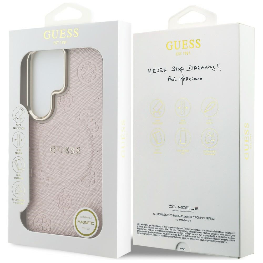 Guess GUHMS26LPSAMSECP Case Saffiano Peony Embossed Ring MagSafe for Samsung Galaxy S26 Ultra pink