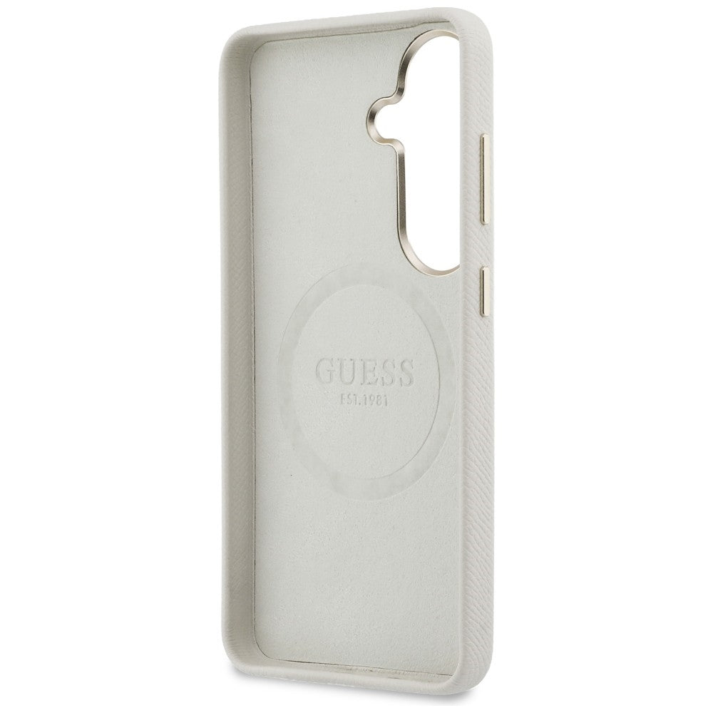 Guess GUHMS26SPGCRMDEE Rhinestone Round Logo MagSafe for Samsung Galaxy S26 beige