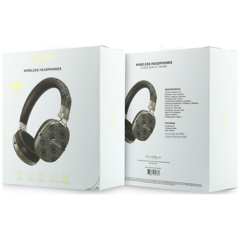 Guess Headphones Guess Bluetooth ENC Metal 4G Script Logo brown