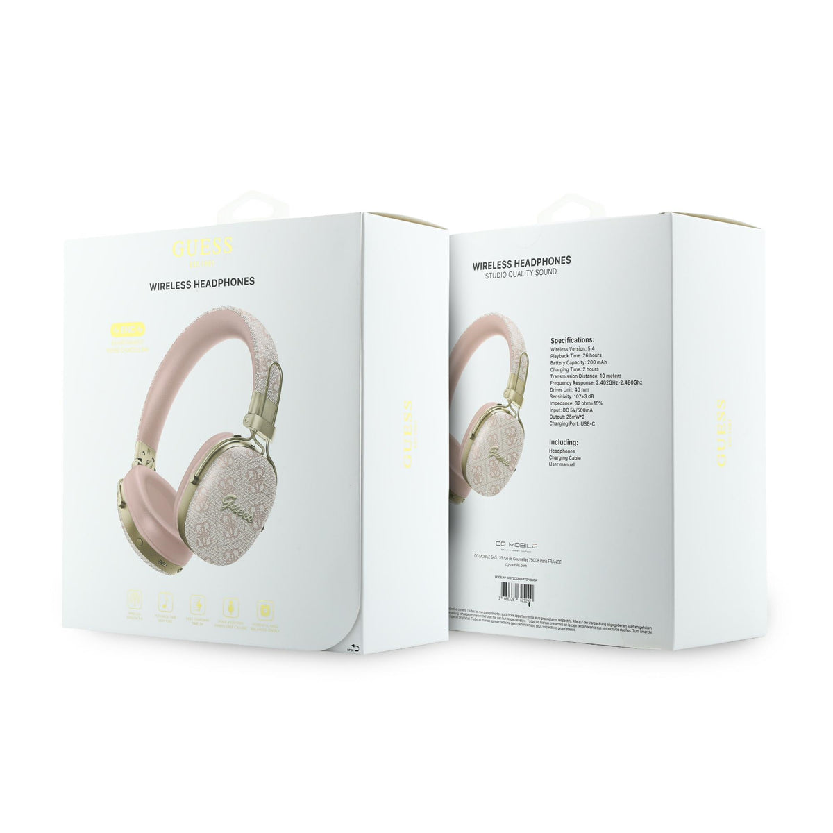 Guess Headphones Guess Bluetooth ENC Metal 4G Script Logo pink