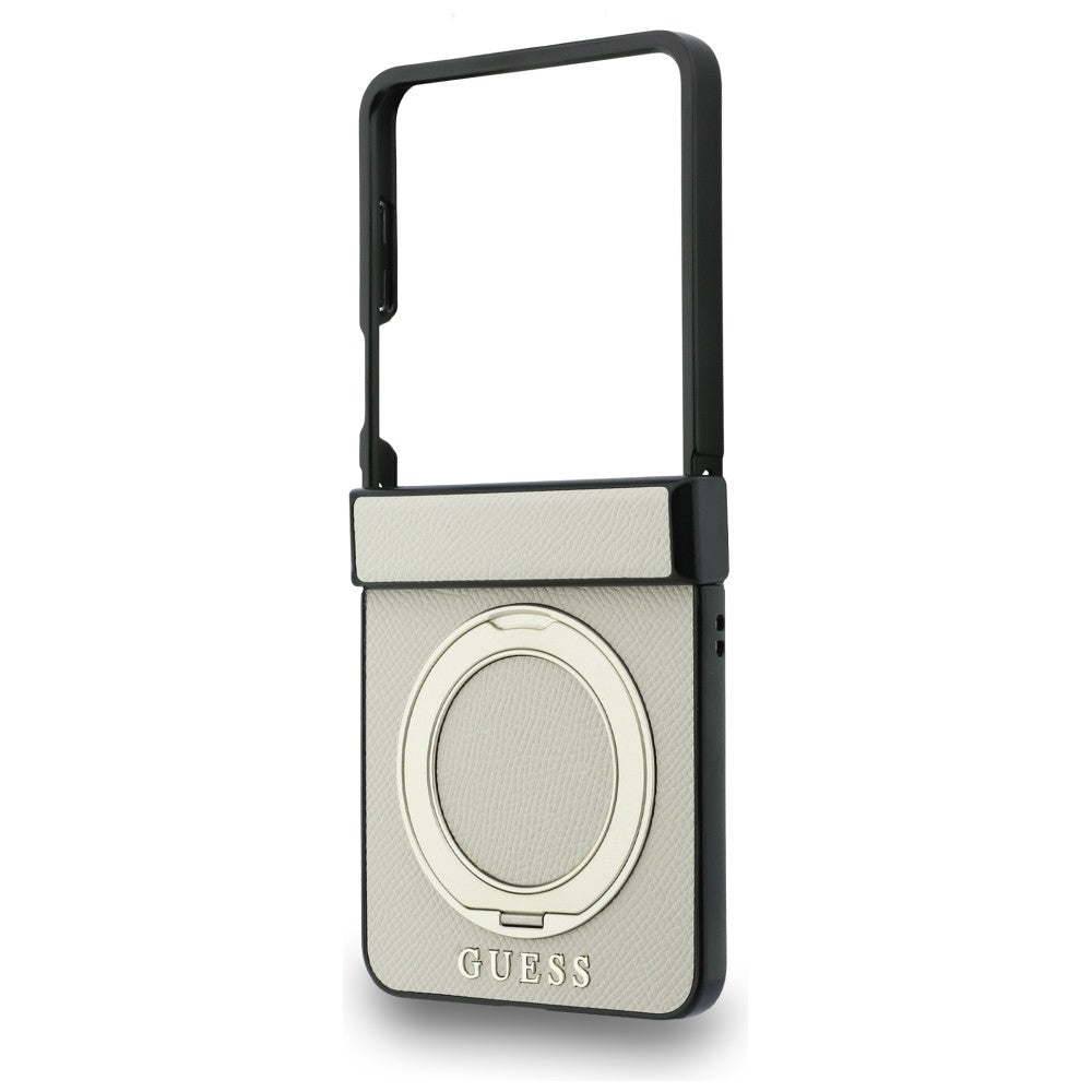 Guess Magnetic Ring Stand Grained Classic Logo MagSafe case for Samsung Galaxy Z Flip8 beige