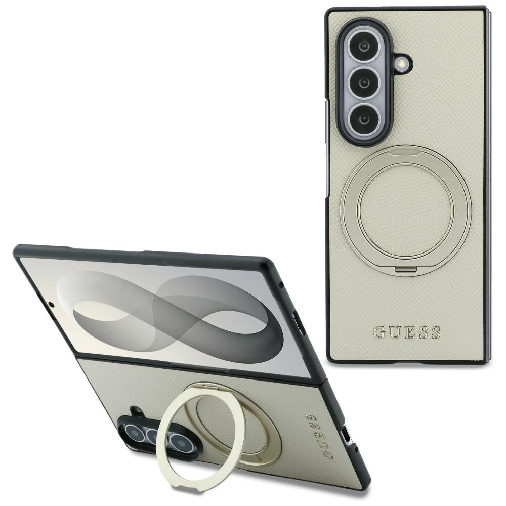 Guess Magnetic Ring Stand Grained Classic Logo MagSafe case for Samsung Galaxy Z Fold8 Ultra beige