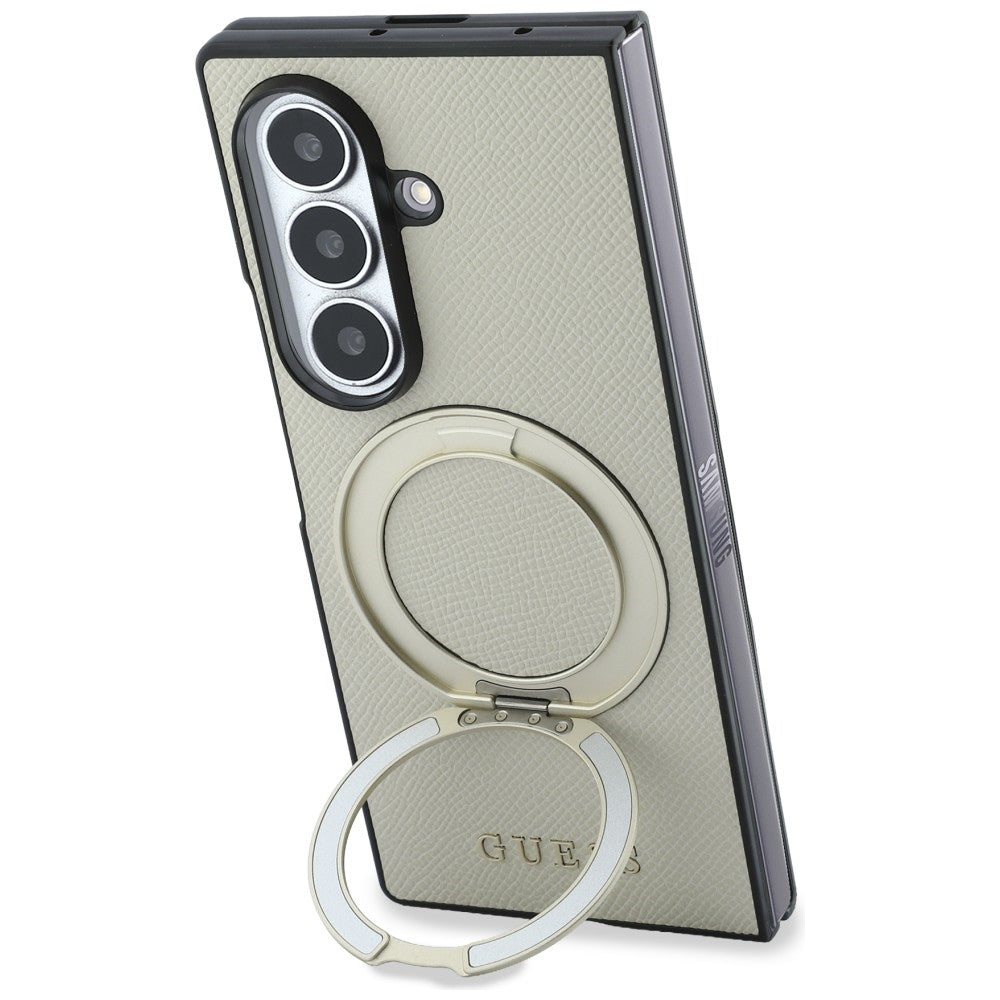 Guess Magnetic Ring Stand Grained Classic Logo MagSafe case for Samsung Galaxy Z Fold8 Ultra beige