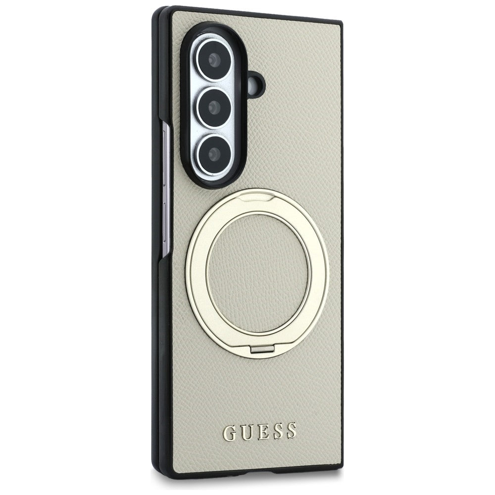 Guess Magnetic Ring Stand Grained Classic Logo MagSafe case for Samsung Galaxy Z Fold8 Ultra beige