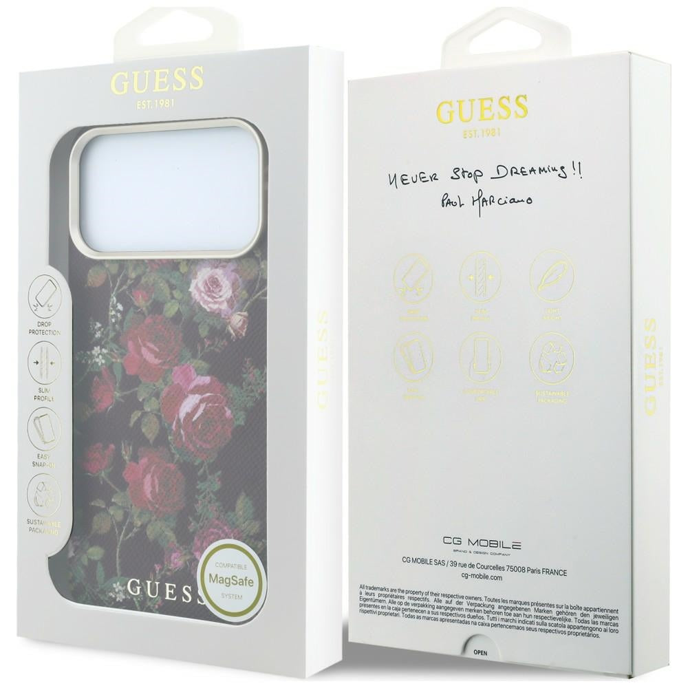 Guess GUHMP18L6PWGTBEU Blossom Roses Print MagSafe for iPhone 18 Pro / 17 Pro burgundy