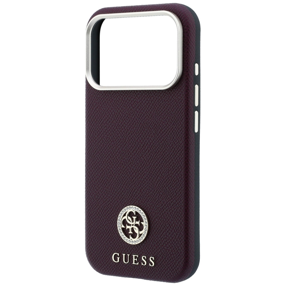 Guess GUHMP18L6PSRMDEU Grained Round Strass Logo MagSafe Case for iPhone 18 Pro / 17 Pro Burgundy