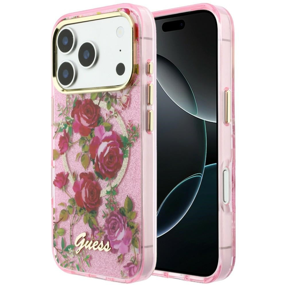 Guess GUHMP18X6HTBGSLP IML Glitter Blossom Roses MagSafe for iPhone 18 Pro Max / 17 Pro Max Pink