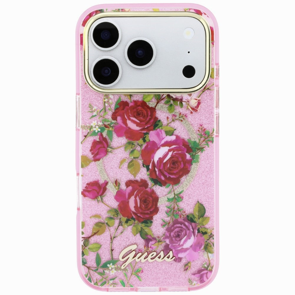 Guess GUHMP18X6HTBGSLP IML Glitter Blossom Roses MagSafe for iPhone 18 Pro Max / 17 Pro Max Pink