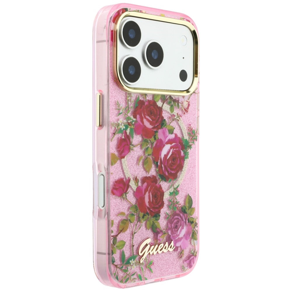 Guess GUHMP18X6HTBGSLP IML Glitter Blossom Roses MagSafe for iPhone 18 Pro Max / 17 Pro Max Pink