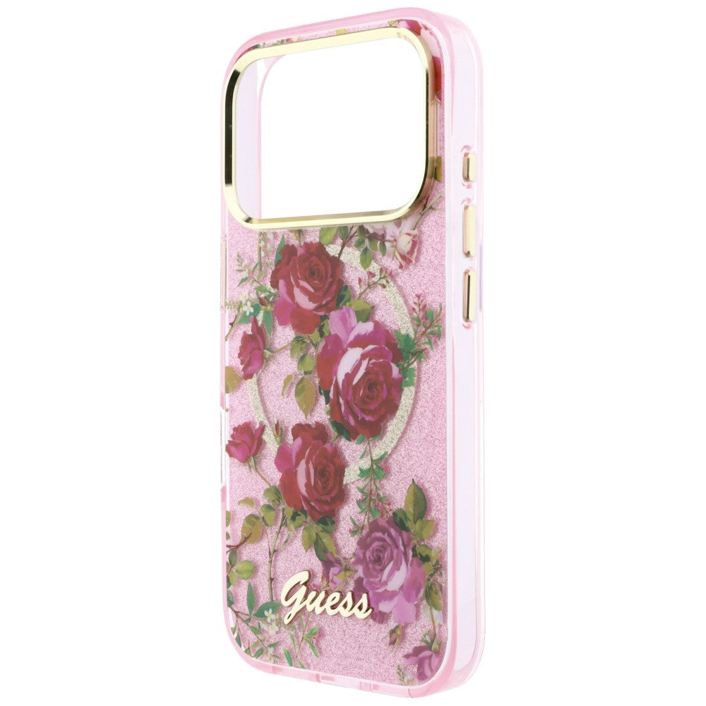 Guess GUHMP18X6HTBGSLP IML Glitter Blossom Roses MagSafe for iPhone 18 Pro Max / 17 Pro Max Pink