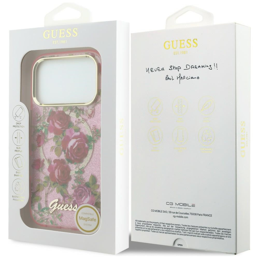 Guess GUHMP18X6HTBGSLP IML Glitter Blossom Roses MagSafe for iPhone 18 Pro Max / 17 Pro Max Pink