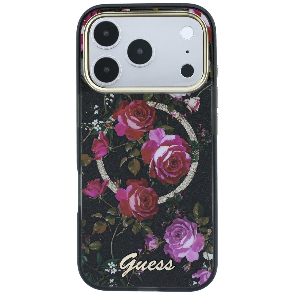 Guess GUHMP18X6HTBGSLK IML Glitter Blossom Roses MagSafe for iPhone 18 Pro Max / 17 Pro Max black