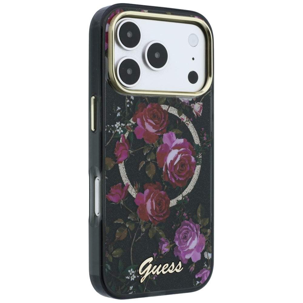 Guess GUHMP18X6HTBGSLK IML Glitter Blossom Roses MagSafe for iPhone 18 Pro Max / 17 Pro Max black