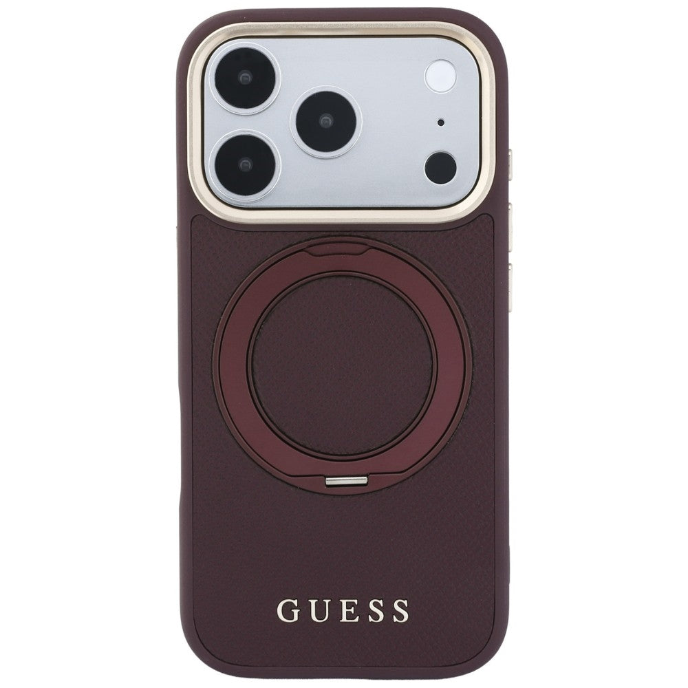Guess Ring Stand 360 Grained Classic Logo MagSafe Case for iPhone 18 Pro Max / 17 Pro Max Burgundy