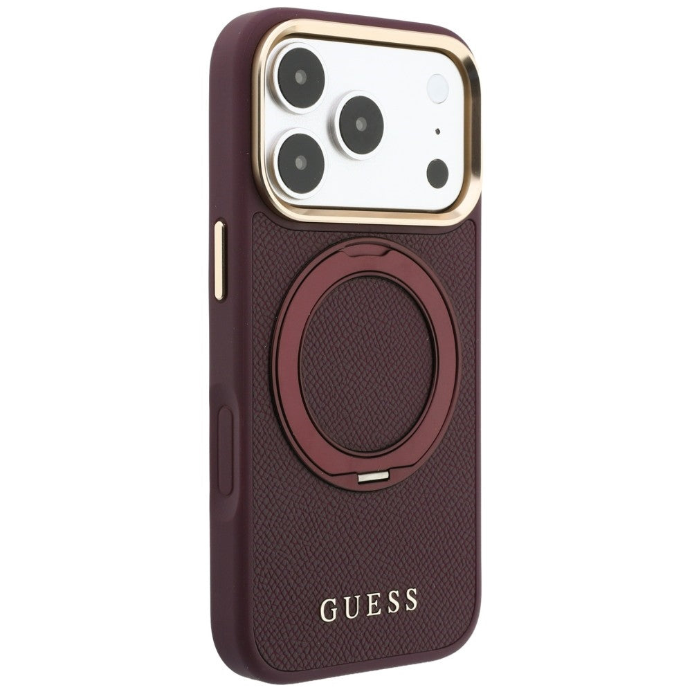 Guess Ring Stand 360 Grained Classic Logo MagSafe Case for iPhone 18 Pro Max / 17 Pro Max Burgundy