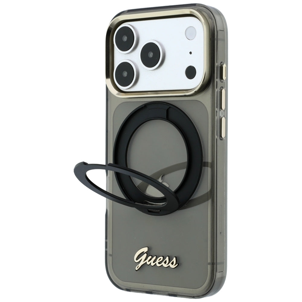 Guess GUHMP18X6HCCMSK IML Ring Stand 360 Script Metal Logo MagSafe for iPhone 18 Pro Max / 17 Pro Max Black