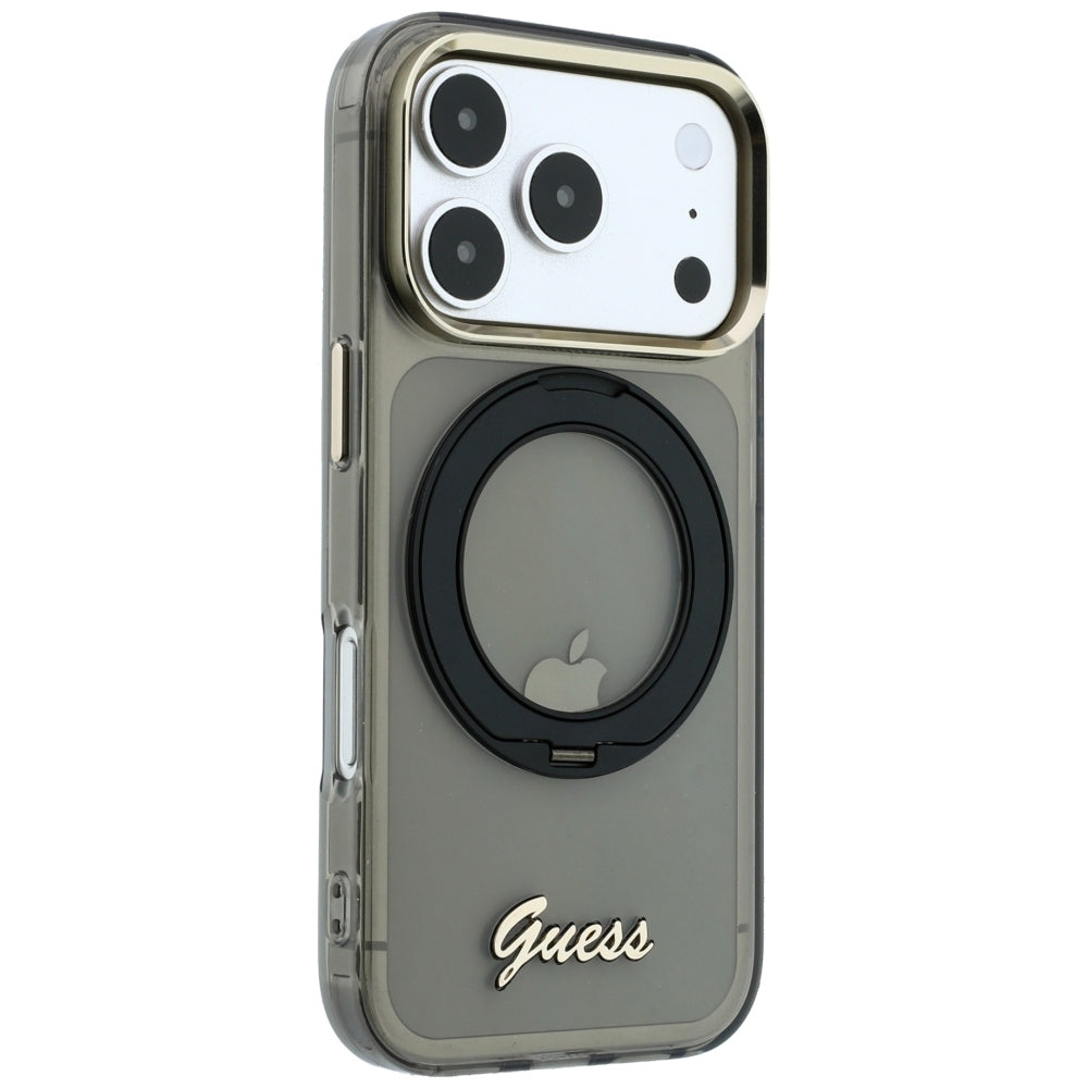 Guess GUHMP18X6HCCMSK IML Ring Stand 360 Script Metal Logo MagSafe for iPhone 18 Pro Max / 17 Pro Max Black