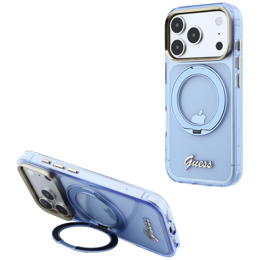 Guess GUHMP18X6HCCMSB IML Ring Stand 360 Script Metal Logo MagSafe for iPhone 18 Pro Max / 17 Pro Max Light Blue