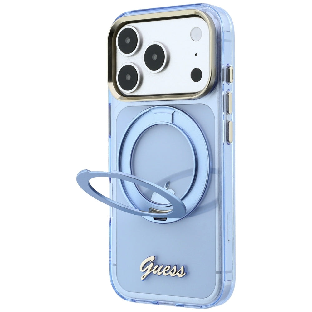 Guess GUHMP18X6HCCMSB IML Ring Stand 360 Script Metal Logo MagSafe for iPhone 18 Pro Max / 17 Pro Max Light Blue