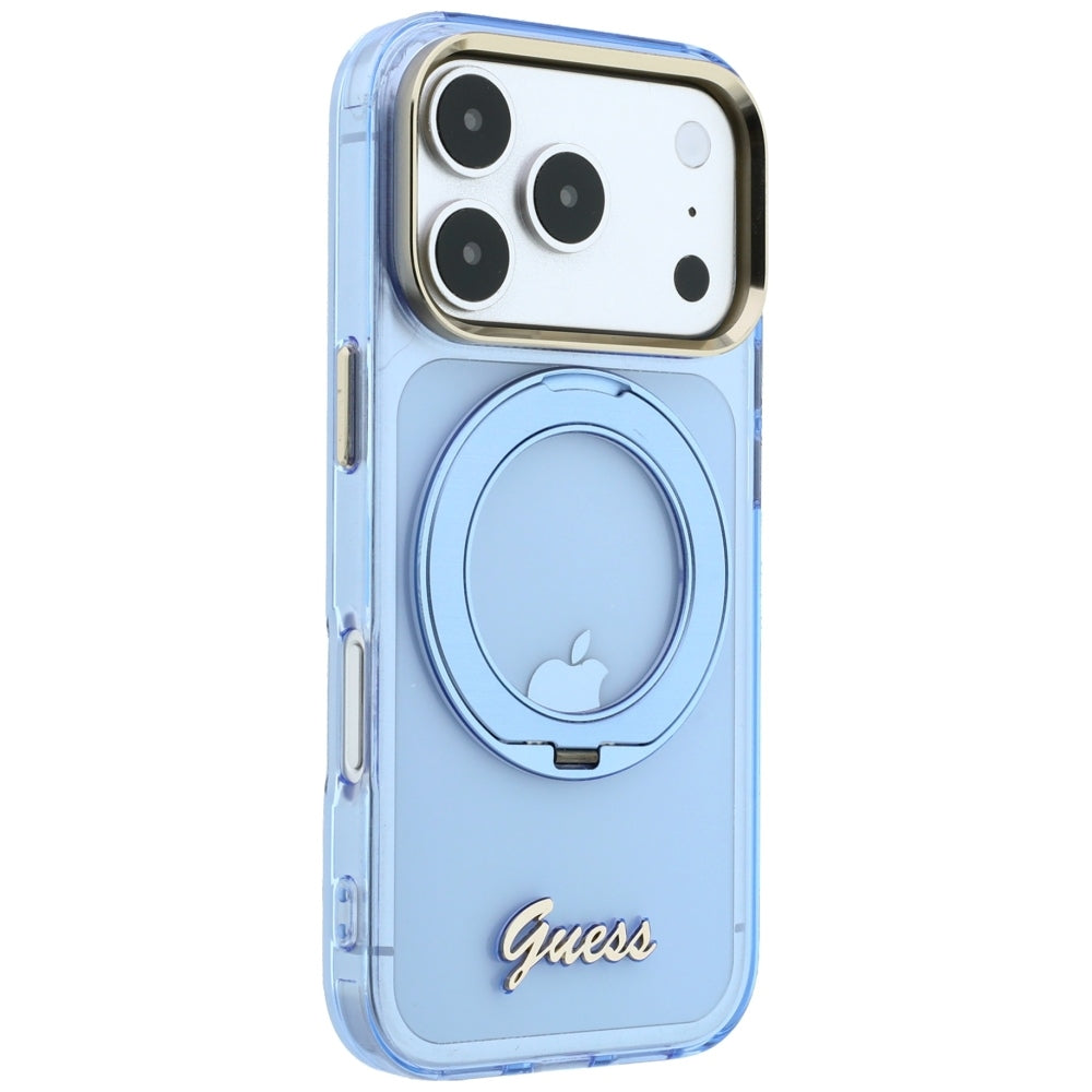 Guess GUHMP18X6HCCMSB IML Ring Stand 360 Script Metal Logo MagSafe for iPhone 18 Pro Max / 17 Pro Max Light Blue