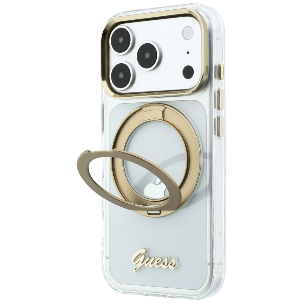Guess GUHMP18X6HCCMST IML Ring Stand 360 Script Metal Logo MagSafe for iPhone 18 Pro Max / 17 Pro Max Transparent