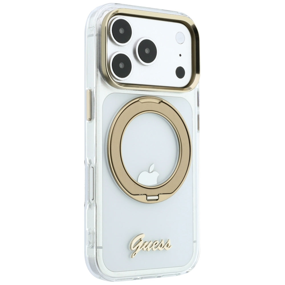 Guess GUHMP18X6HCCMST IML Ring Stand 360 Script Metal Logo MagSafe for iPhone 18 Pro Max / 17 Pro Max Transparent