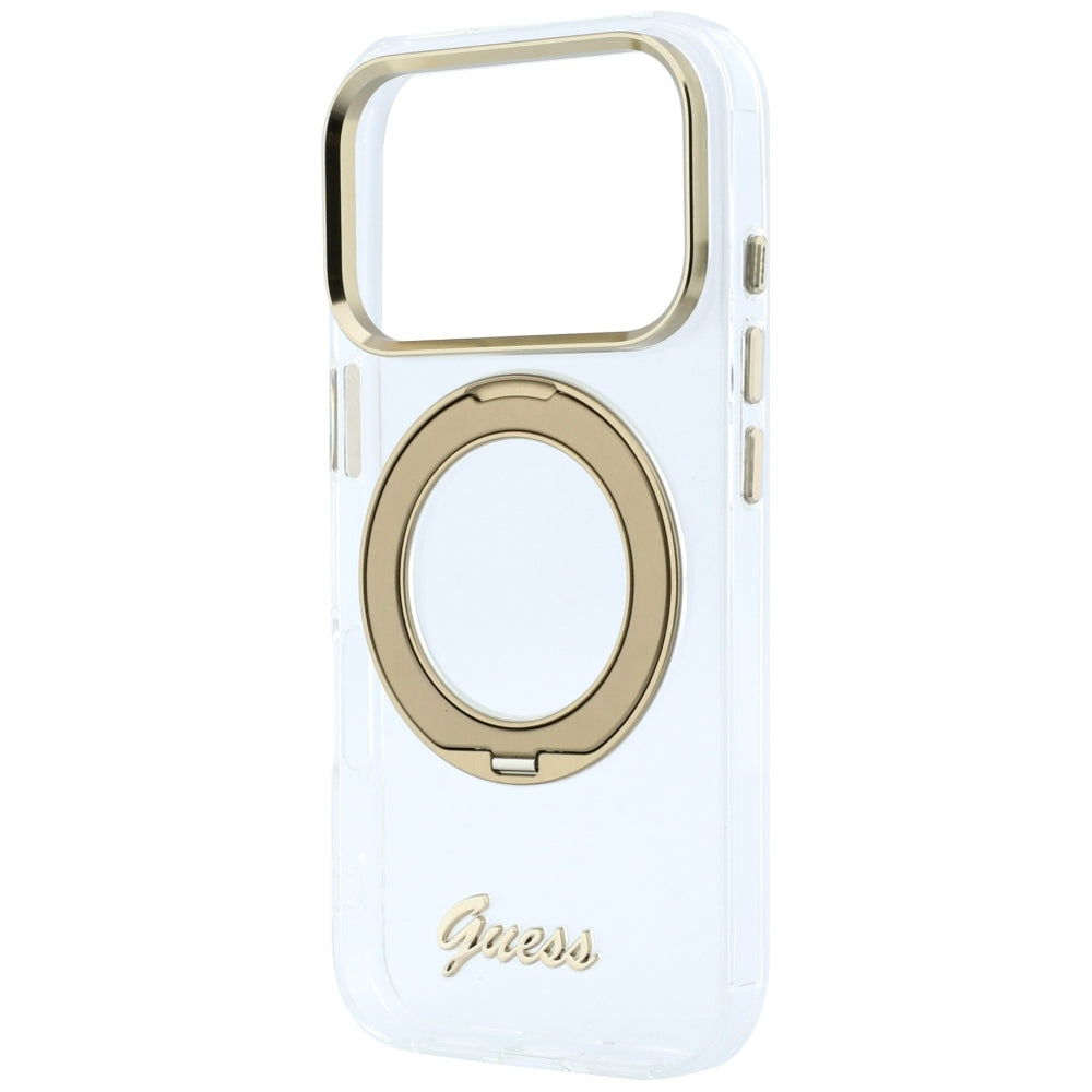 Guess GUHMP18X6HCCMST IML Ring Stand 360 Script Metal Logo MagSafe for iPhone 18 Pro Max / 17 Pro Max Transparent