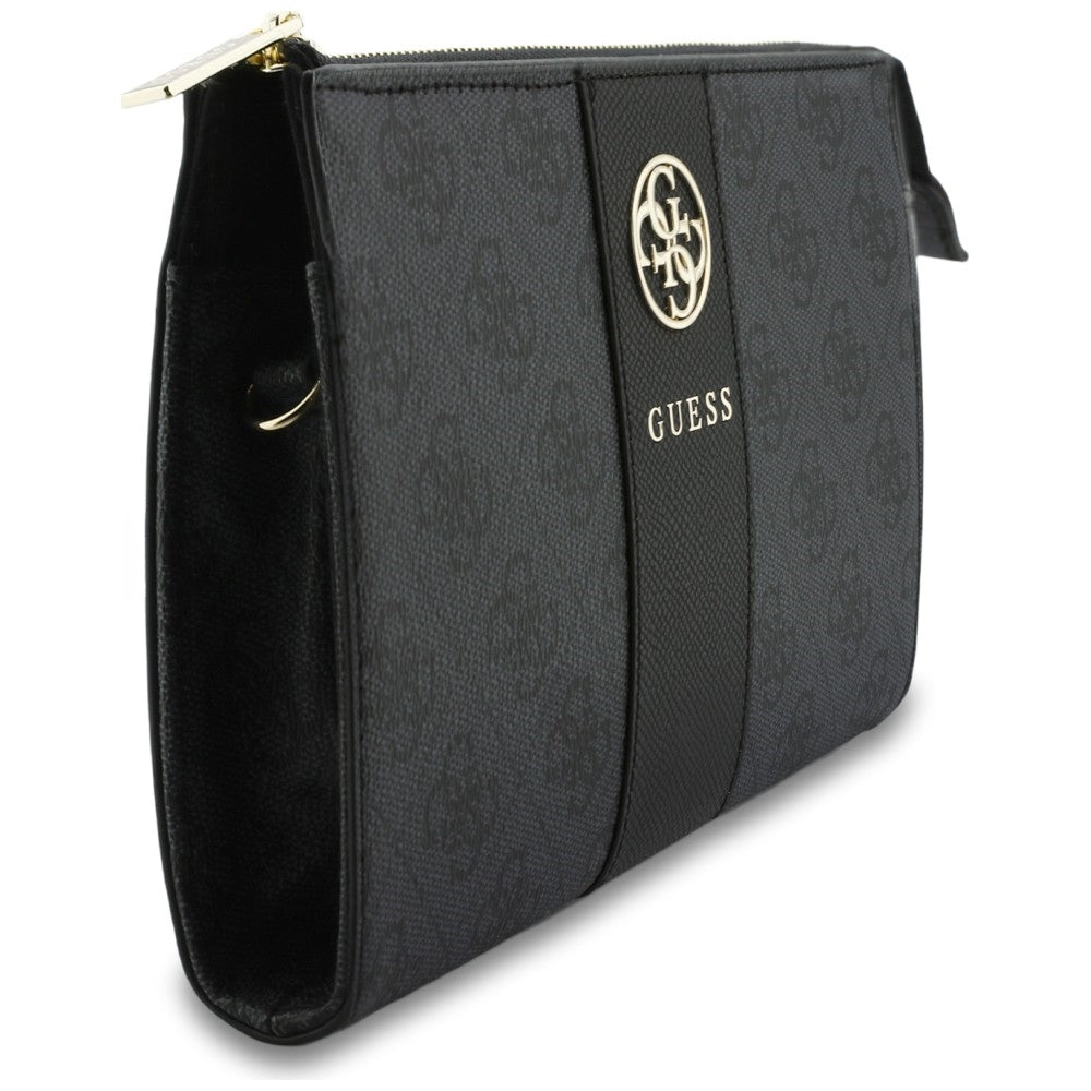 Guess Phone Pouch with Crossbody Strap, PU Leather With Middle Stripe, 4G Metal Round & Classic Logo & Strap Black