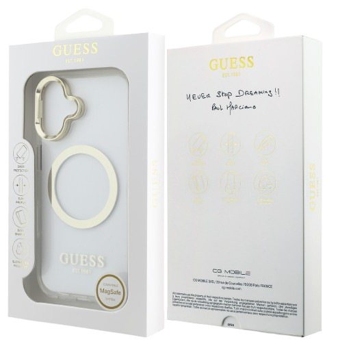 Guess GUHMP17SHTRMSFD Gold Outline Stand Camera Frame Magsafe Case for iPhone 17 Transparant