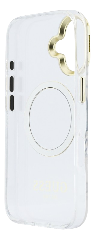 Guess GUHMP17SHTRMSFD Gold Outline Stand Camera Frame Magsafe Case for iPhone 17 Transparant