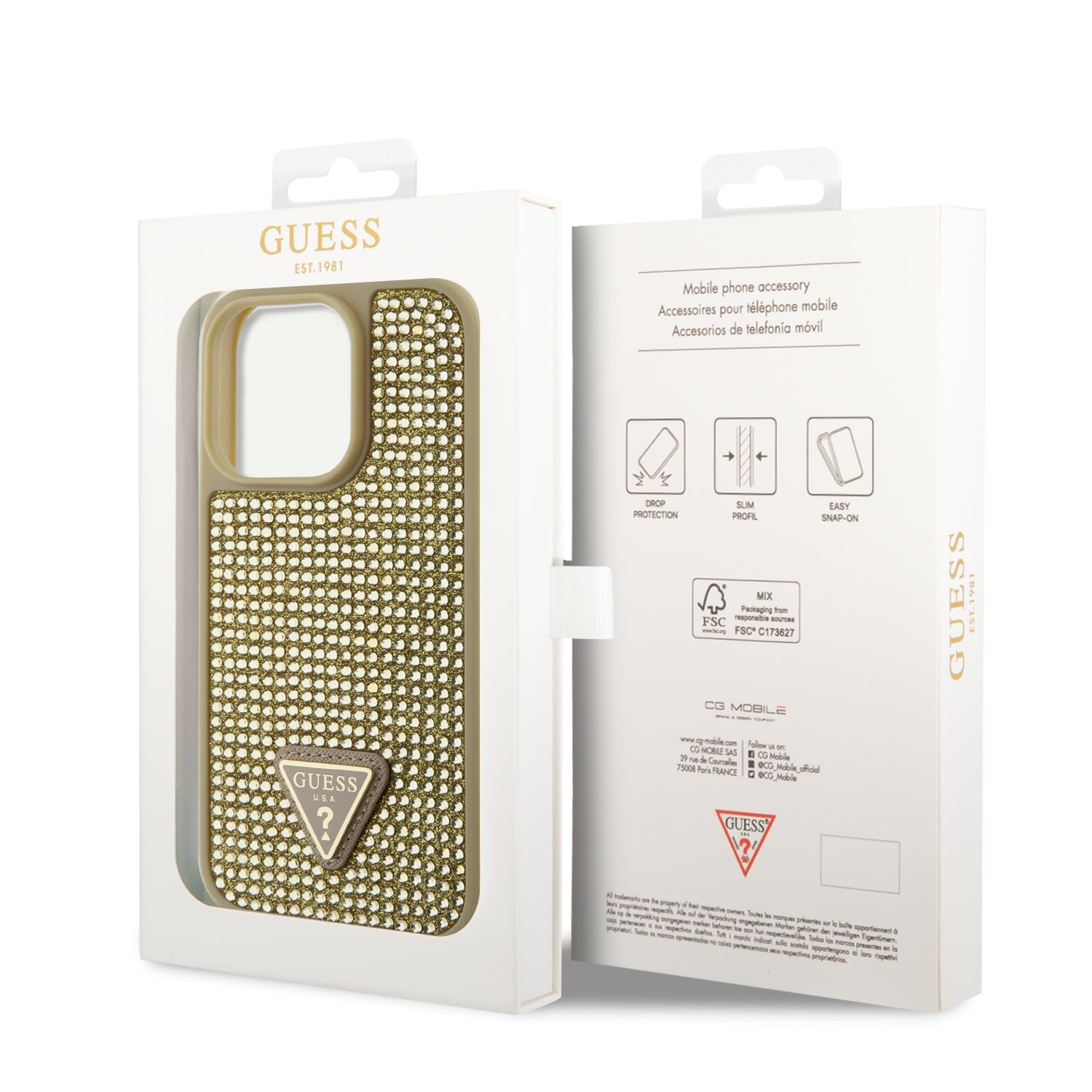 Guess Hardcase Rhinestone Tringle Gold iPhone 15 Pro