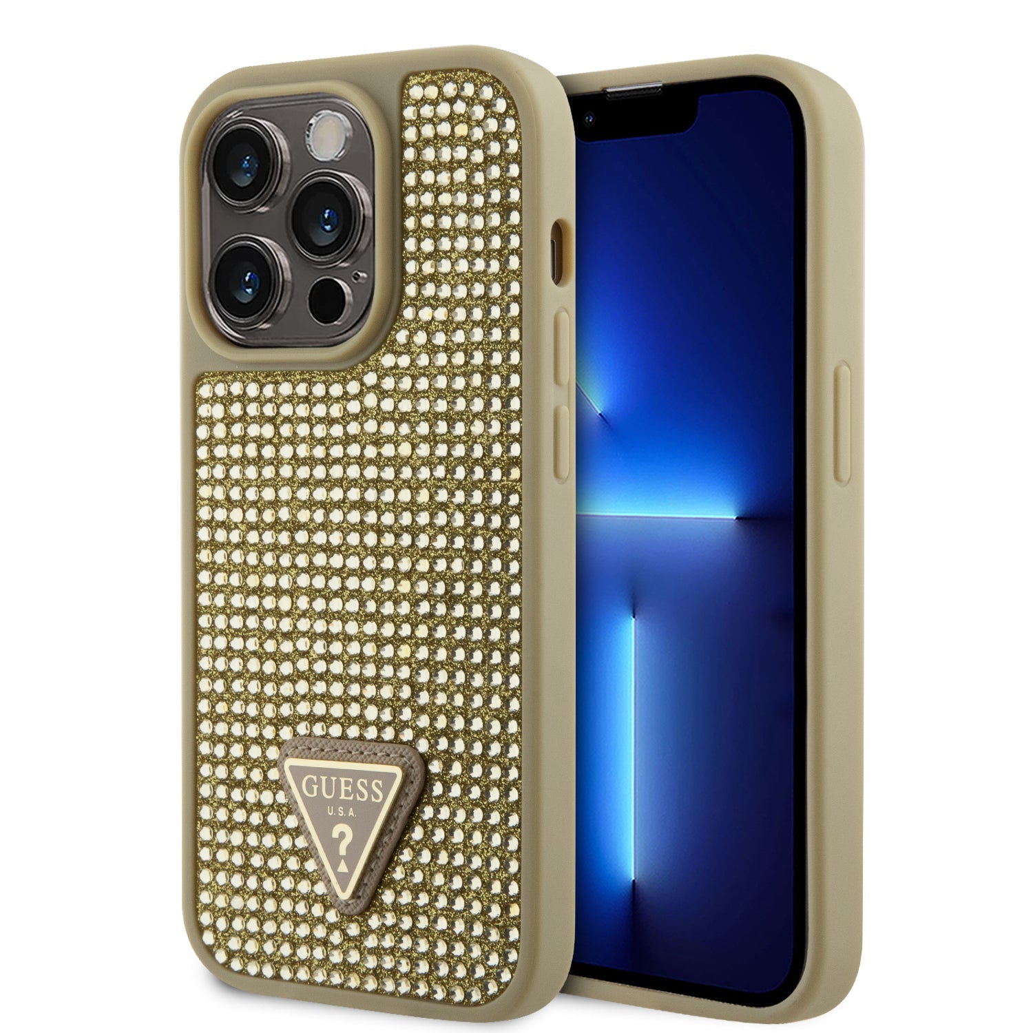 Guess Hardcase Rhinestone Tringle Gold iPhone 15 Pro